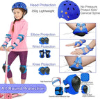 Kids Bike Helmet with DIY Stickers and Knee Pads Elbow Pads Wrist Guard Set for Ages 3-8-14 Toddler Boys Girls Helmet for Roller Skates Cycling Skateboarding Bicycle Scooter