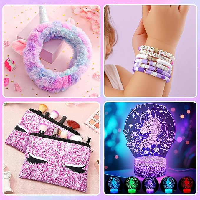 Unicorn Gifts for Girls Age 4 5 6 7 8 9 10, Kids Unicorn Toys with Mini Karaoke Machine/Glowing Blanket/Night Light/Headband/Bracelets, Birthday Graduation Gifts for Daughter Niece