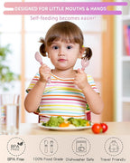 Deejoy Toddler Utensils with Travel Case, Baby Spoons and Forks Set for Self Feeding, Silicone Bendable Handle, Easy Grip Heat-Resistant, Self-feeding Flatware Sets for Kids (Stage 2) Pink