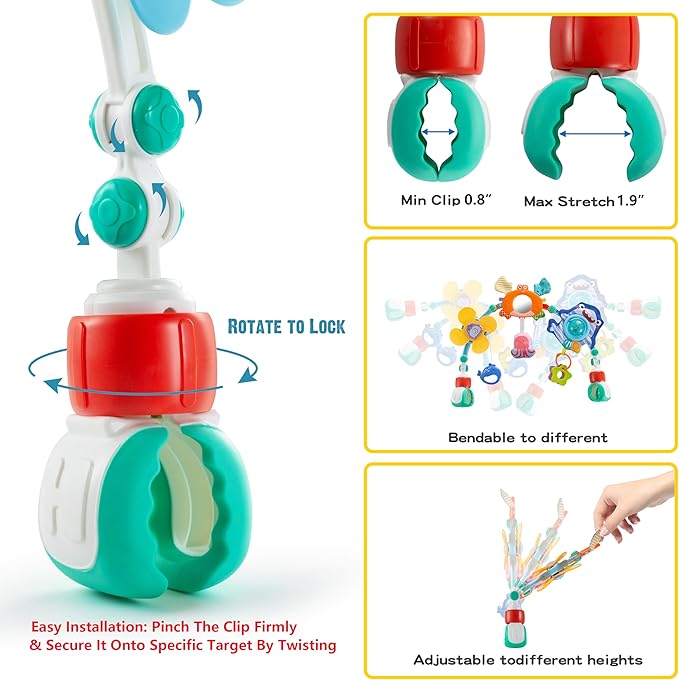 Baby Stroller Arch Toy, Car Seat Toys, Adjustable Arch Stroller toy with Hanging Sensory Activity toys,fits on Baby Bouncer, Bassinet, Stroller, Crib and Car Seats for baby infant Boy Girl 0-18 Months
