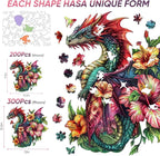 Wooden Puzzles for Adults, Dragon Puzzle Challenge Jigsaw Puzzles 300 Piece (Royal,12.62 in) Thickened Unique Shapes Family Reunion Puzzle, Best Gift for Adults and Kids, Family Game