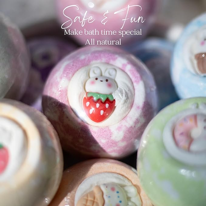 EvolutionUSA 12pc Bloom Bath Bombs with Toys, Adorable Girl Bath Bomb Set, Bubbly Kids Bathbombs, Fizzy Bath Ball, Kids Bath Bombs for Girls, Childrens Bath Bomb Set Christmas, Stocking Stuffer