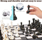 15" Large Chess Set for Adults with Weighted Acrylic Chess Pieces 3.5" King & Portable Folding Marbling Wooden Chess Board Travel Chess Sets Family Board Game Gift – Elegant Classic Chess Game