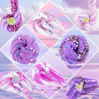LAWOHO 6 Packs Gradient Purple Slime Kit - Cloud, Butter & Clear Slimes, Crunchy Slimes Kits for Kids with Beach Charms & Add-ins, Party Favors for Girls & Boys, 360ml Soft Non Stick Slime Making Kit