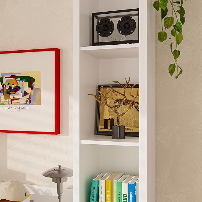 WOODTIME 78.7" Tall Changing Table Dresser with Drawers, Open Shelves and Doors, Multi-Functional Baby Nursery Dresser with Changing Table Top, Versatile Storage Cabinet for Nursery, White