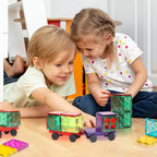 Playmags 2 Piece Car Set: with Stronger Magnets, STEM Toys for Kids, Use with All Magnetic Tiles and Blocks Sturdy, Super Durable with Vivid Clear Color Tiles. (Colors May Vary)