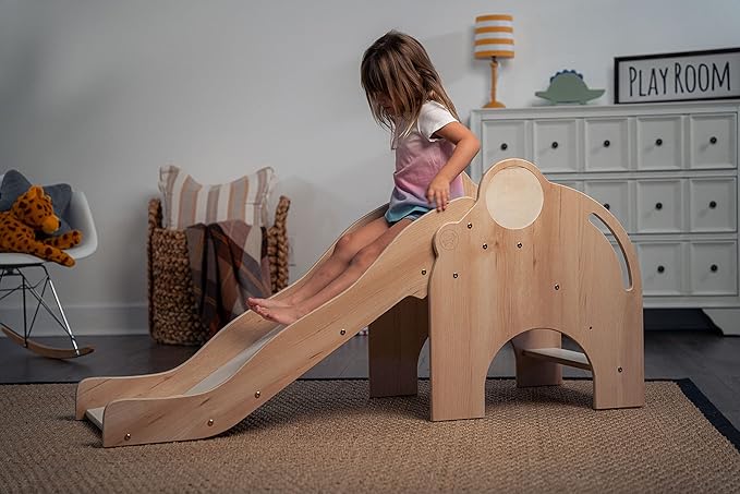 Avenlur Nima Indoor Slide - Elephant Shape Montessori Waldorf Style - Safe, Sturdy, and Reliable - Perfect Indoor Play Space for Developing Motor Skills and Balance in Toddlers and Kids Ages 1 to 5yrs