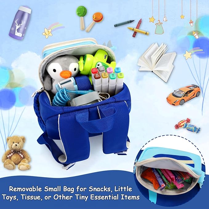 Accmor Toddler Leash Backpack with Anti Lost Wrist Link, Cute Dinosaur Bag with Removable Little Pouch Children Safety Walking Harness, Kids Travel Essential Mini Back Pack with Tether for Baby Boys