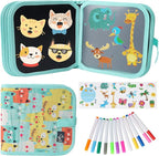 Erasable Doodle Set for Kids - Magic Drawing Book With 12 Watercolor Pens, 14 Page Reusable Book, Road Trip Car Game Writing Painting Set for Boys and Girls (Orange Cats)