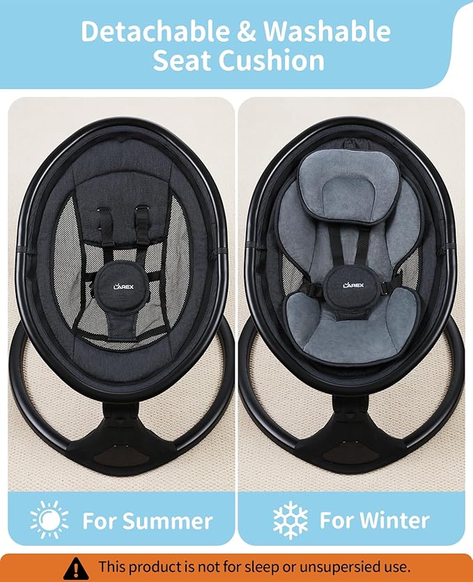 LAREX Baby Swing to Toddler Electric Infant Swing Portable for Newborn Boy Girl, 5 Sway Speeds with Remote Control, 12 Preset Melodies and Bluetooth, 0-6 Months Max 20 Lbs (2024 Model-Black)