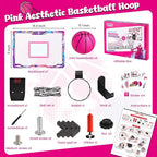 LovesTown Mini Indoor Basketball Hoop for Kids, Pink Basketball Hoops Over The Door with LED Lighting - 4 Balls - DIY Stickers, Great for Home, Dorms, Offices, and Gifts for Girls