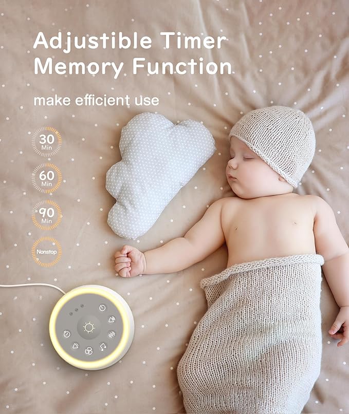 Dreamegg D1 Sound Machine - White Noise Machine with Baby Night Light for Sleeping, High Fidelity Sounds, Timer & Memory Feature, Sound Machine for Baby Adults, Home, Office, Travel (White)