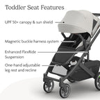 UPPAbaby Cruz V3 Stroller - from Birth + Car Seat Compatible - Full-Size, Reversible Seat - Infant Insert, Bug and Rain Shields Included - Savannah (Pearl Gray Jacquard/Carbon Frame/Chestnut Leather)