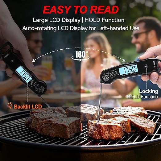 Professional Food & Meat Thermometer, 1 Sec Instant Read & ±0.5℉ Accuracy Driven by Thermocouple Sensor. IP67 Waterproof Digital Thermometer for Cooking, BBQ, Grill Gifts for Men Him Dad Birthday