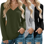Huukeay 3 Pack Women's Long Sleeve Nursing Tops, Breastfeeding Hidden Zippers Shirts V Neck Maternity Pregnancy Tees Clothes