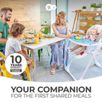 Kinderkraft Highchair Yummy, Baby Chair, Ergonomic, Comfortable, Reclining, Foldable, with Ajustable Height, Footrest, Detachable Double Tray, for Toddler, from 6 Month to 3 Years, Gray