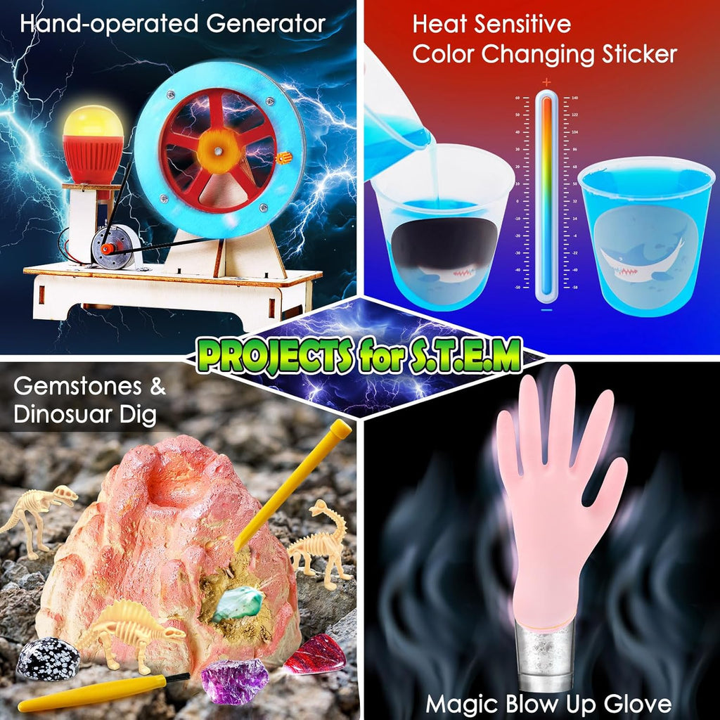 UNGLINGA 260+ Experiments Science Kits for Kids, S.T.E.M Science Projects, Chemistry Set, Christmas Birthday Toys Gifts Idea for Boys Girls, Dig Volcano Gemstones, Educational Scientist Set