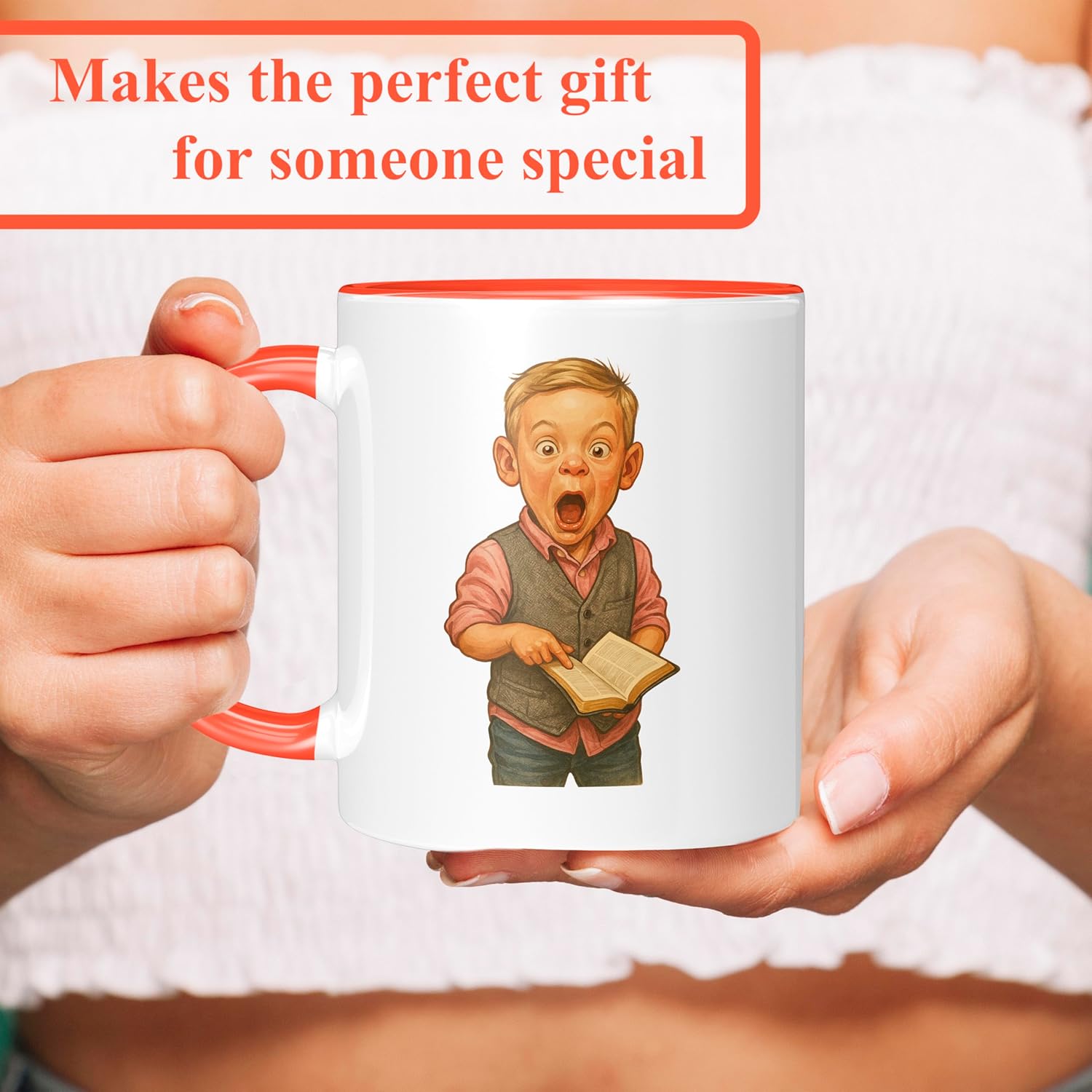 Personalized Coffee Mug, Custom Photo Caricature Gift, Funny Customized Coffee Gift for Men & Women, Custom Mugs with Pictures, Orange 11oz Customized Ceramic Tea Cup