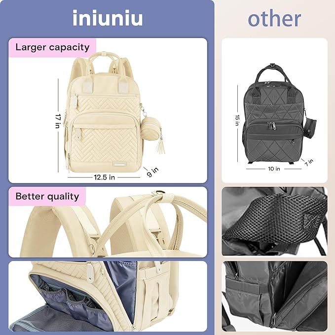 iniuniu Diaper Bag Backpack, 4 in 1 kit Large Unisex Baby Bags for Boys Girls, Waterproof Travel Back Pack with Diaper Pouch