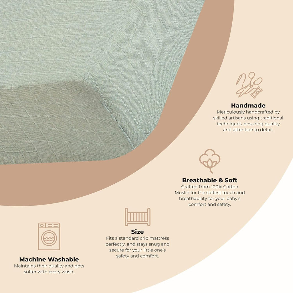 Crane Baby Fitted Sheet, Soft Cotton Fitted Sheet for Cribs and Nurseries, Evergreen, 28”w x 52”h x 9”d