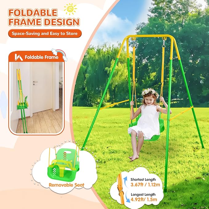4-in-1 Swing Set & Baby Jumper and Bouncer for Toddler, Heavy Duty Baby Swing Set with Foldable Metal Stand for Indoor & Outdoor Play (Green)