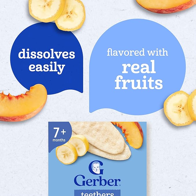 Gerber Teethers, Banana Peach Gentle Teething Wafers, Baby Teething Snacks, 6PK