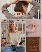 3 Pack Women's Nursing Long Sleeve Tops Breastfeeding Thermal Sweaters with Hidden Zipper Maternity Ribbed Shirts