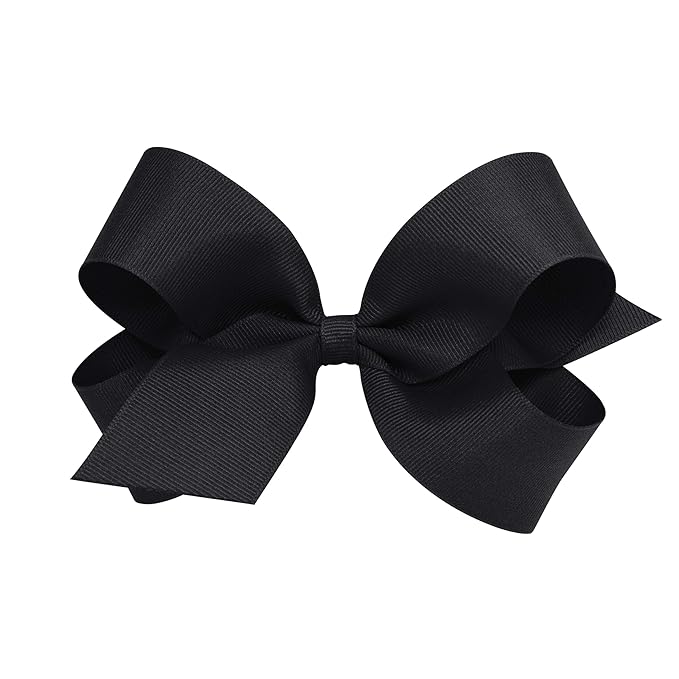 Wee Ones Girls' Plain Wrap Classic Grosgrain Hair Bows on a WeeStay No-Slip Hair Clip, Handmade, Large, Black