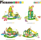 PicassoTiles Dinosaur Magnetic Tiles Racecar Track with 8 Magnet Tile Dino Toys 2 Cars Street Sign Accessory Kit Construction Building Blocks Educational Picasso Toy for Kids Ages 3 and up PTR02