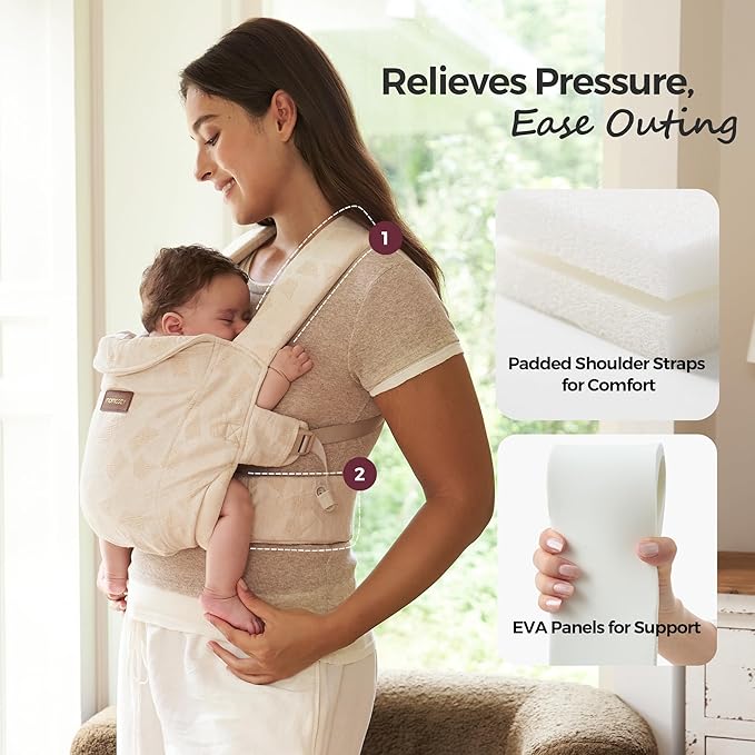 Momcozy Newborn Carrier WeeSnug - Lightweight and Cozy Comfort for 7-25 lbs, Ergonomic Cross-Back Support, Jacquard Weave, Hands-Free Baby Carrier with Lumbar Support, Geometry