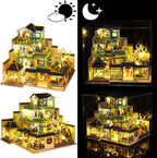 Spilay Dollhouse DIY Miniature Wooden Furniture Kit,Mini Handmade Big Castle Model with Dust Cover & Music Box,with dust Cover 1:24 Scale Creative Doll House for Adult Gift