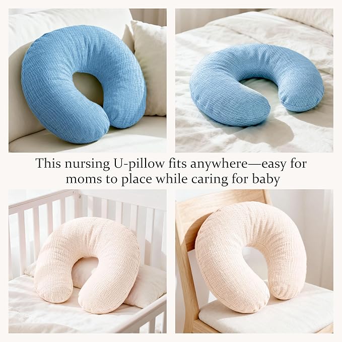 Nursing Pillow Covers, 2 Soft and Cosy Breastfeeding Pillow Covers for Standard Baby Nursing Pillows for Both Boys and Girls (Dark Blue and Beige)