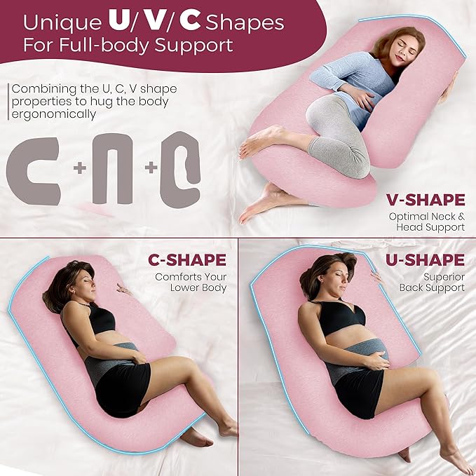 PILLANI Pregnancy Pillows for Sleeping - V C U Shaped 57inch Full Body Pillow with Removable Washable Cover, Cooling Maternity Pillow for Pregnant Women, Support for Back Belly Legs Hip