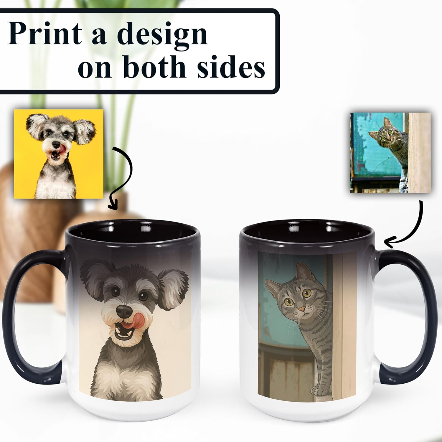 Personalized Coffee Mug, Custom Drawing Portrait Gift, Funny Customized Coffee Gift for Men & Women, Custom Mugs with Pictures, Black - Color Changing 15oz Father's Day Mug