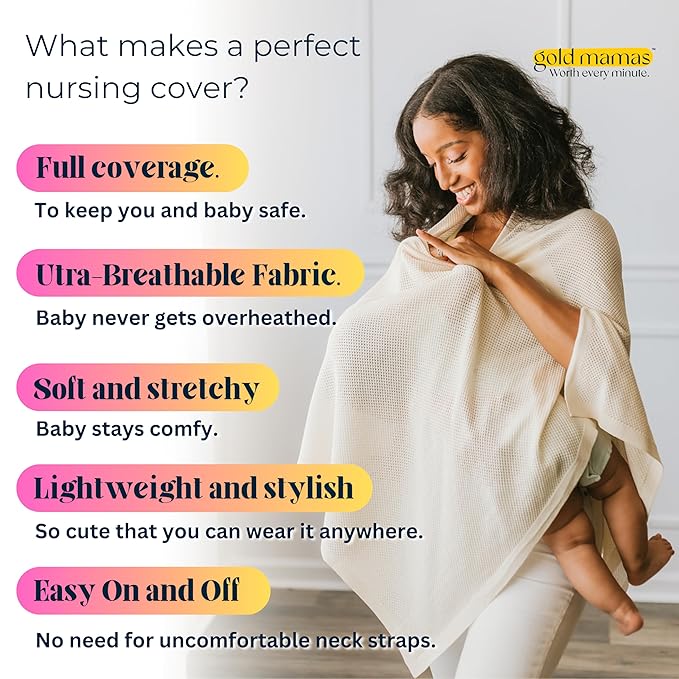 Breathable Nursing Cover Up for Breastfeeding - Privacy Nursing Covers - Newborn Essentials Must Haves - Improved Ponchy by Gold Mamas - Sand