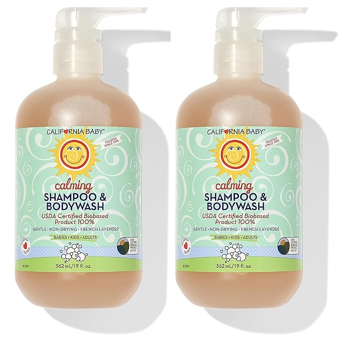 California Baby Calming Baby Shampoo + Baby Wash | 100% Plant-Based | Lavender Body Wash For Sensitive Skin | Hypoallergenic | 562 mL / 19 oz (2-Pack)