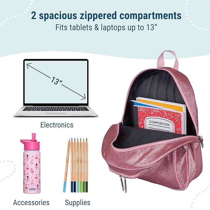 Wildkin 15-inch Kids Backpack – Durable, Padded, Adjustable for School & Travel - Pink Glitter