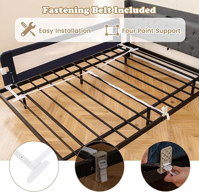 BABY JOY Bed Rails for Toddlers, Extra Long, Swing Down Safety Bed Guard for Convertible Crib, Folding Baby Bedrail for Kids Twin, Double, Full Size Queen & King Mattress (71", Dark Gray)