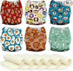 Mama Koala 3.0 Cloth Diapers for Babies, 6 Pack One Size Washable and Reusable Pocket Diapers for Newborns and Toddlers (Food Meeting)
