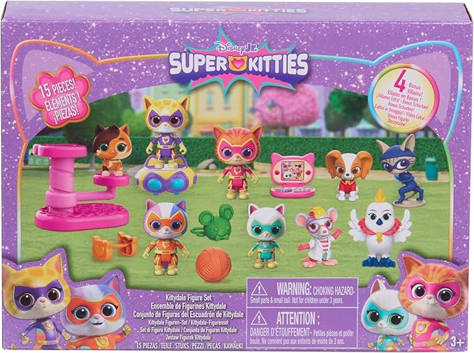 Disney Jr. SuperKitties Kittydale Figure Set with Accessories, 15-Pieces, Collectible Figurines, Amazon Exclusive, Toy for Fans, Girls, Kids, Ages 3 and Up by Just Play