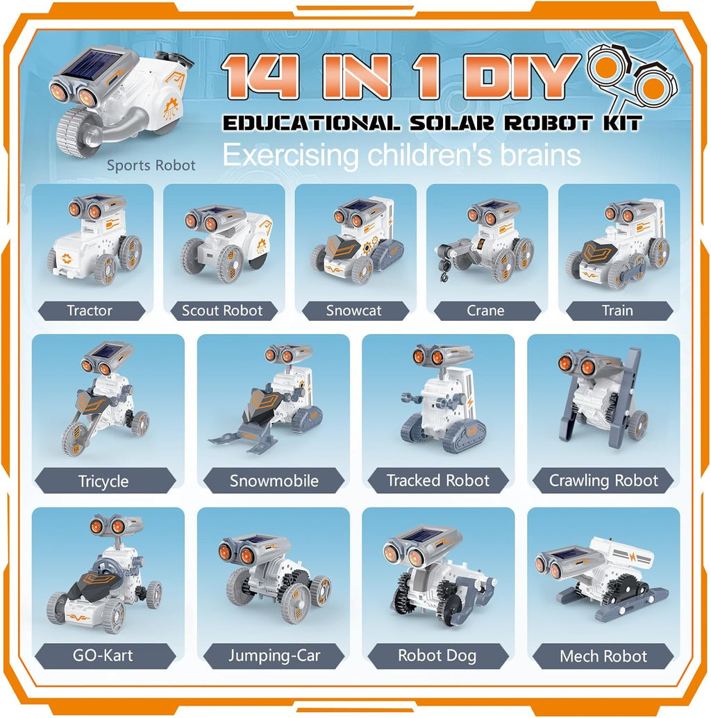 14-in-1 Solar Robot Building Kit for Kids, STEM Projects for Kids Ages 8-13, 191 Pcs DIY Engineering Science Building Toys, Solar Powered Educational Robotics for Boys & Girls