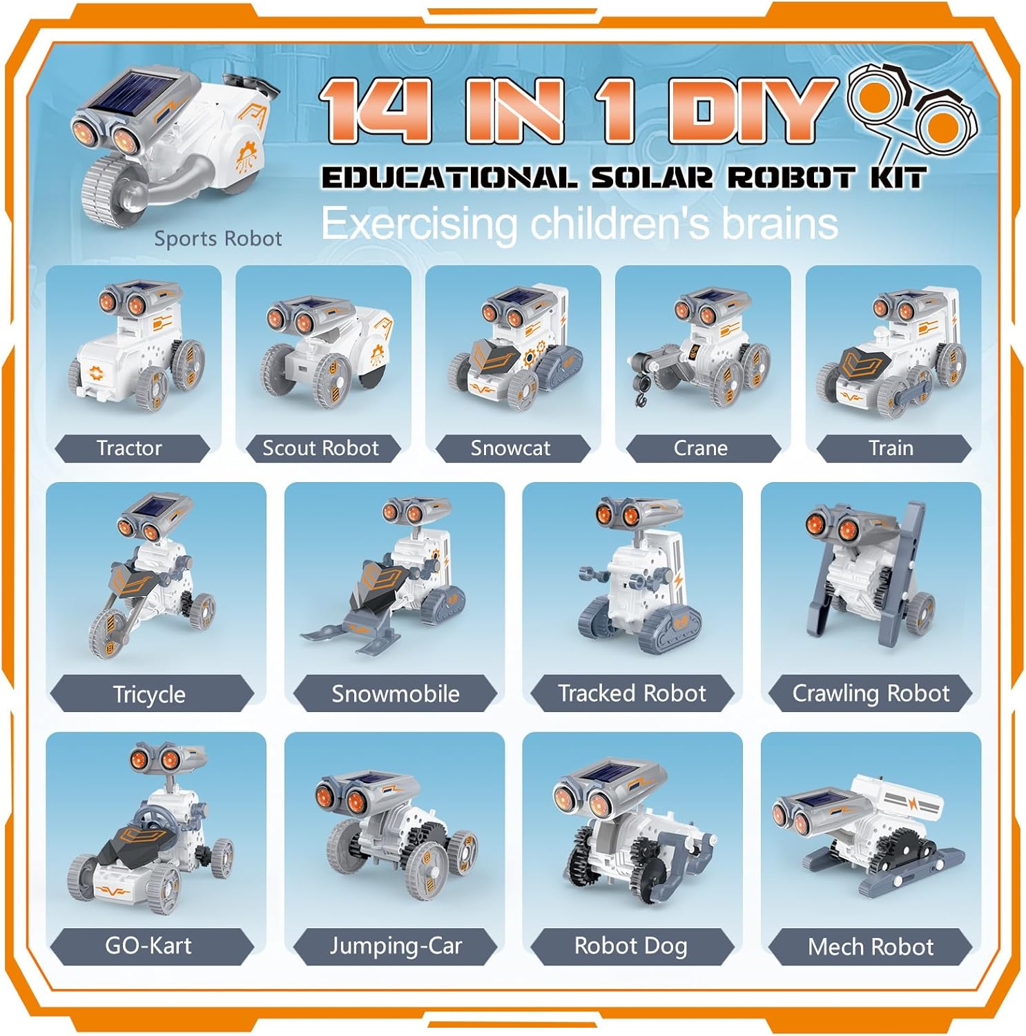 14-in-1 Solar Robot Building Kit for Kids, STEM Projects for Kids Ages 8-13, 191 Pcs DIY Engineering Science Building Toys, Solar Powered Educational Robotics for Boys & Girls