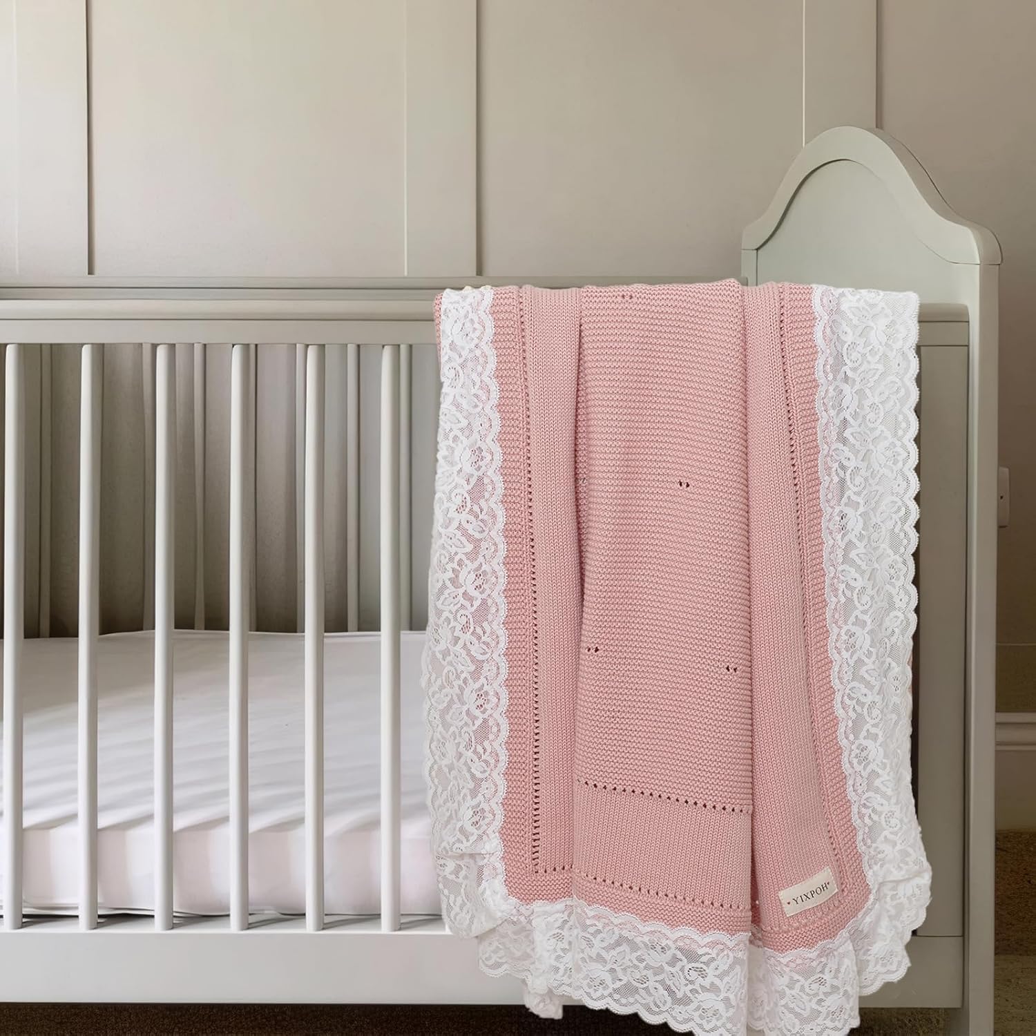 100% Organic Cotton Baby Blanket Knitted Softer Receiving Swaddle Warm Cozy Cuddle Crib Blanket for Newborns Infants Toddlers Boy and Girls Blush Pink