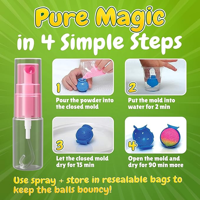 BFB DIY Super Bouncy Balls Kit - Make Your Own Ball Science Kits, Crystal Powder Girls & Boys Crafts Set, Multi-Colored Glow in the Dark DIY Kids Projects - DIY Bouncy Ball Kit Crafts for Boys & Girls