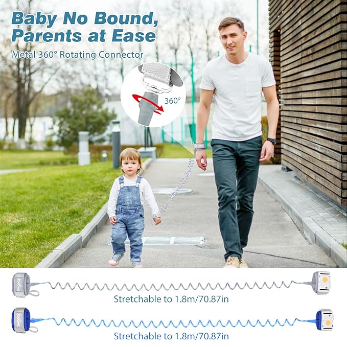 Zooawa Toddler Leash 2Pack, Toddler Kids Harness Anti Lost Wrist Link with Magnetic Lock, Reflective Safety Walking Harness Wristband Leashes for 2,3,4 Years Old Boys Girls, Blue+Gray