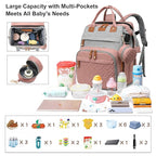 Diaper Bag Backpack Diaper Bag Multifunctional Waterproof Diaper Bag with Changing Station Travel Backpack with Changing Pad, Baby Baby Pacifier Case & Stroller Straps(PinkGrey)
