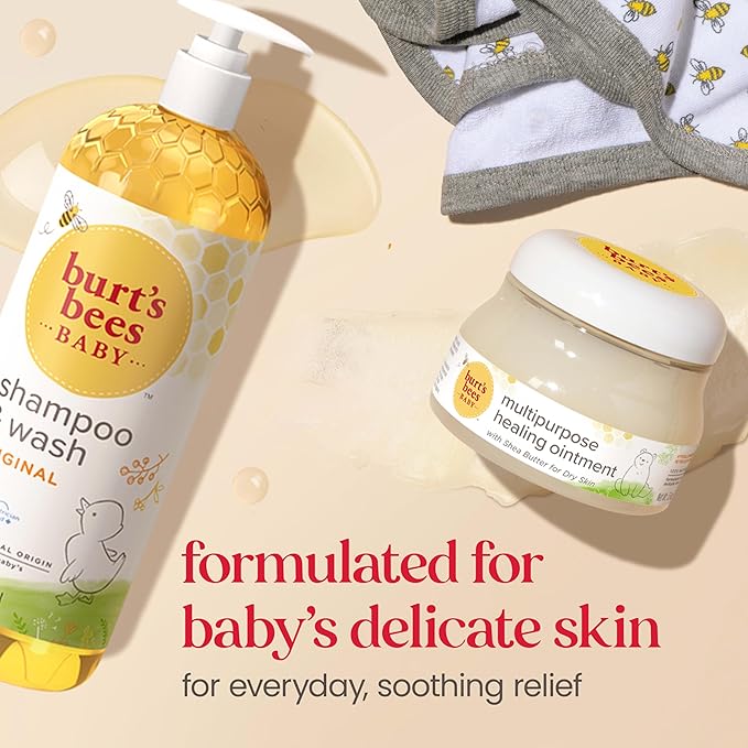 Burts Bees Baby Shampoo and Baby Wash Refill, Original, Plant-Based Formula, Tear-Free, Pediatrician-Tested, Natural Origin, Gently Cleans Sensitive Skin and Hair, 33.8 Fl Oz