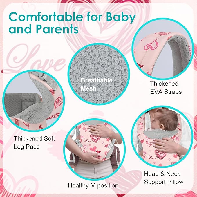 Baby Carrier Newborn to Toddler, Ergonomic Adjustable Toddler Carriers for 7-66 Lbs, Cozy Lightweight Infant Carrier with Neck Support, Baby Holder Carrier with Lumbar Support for Mom Dad