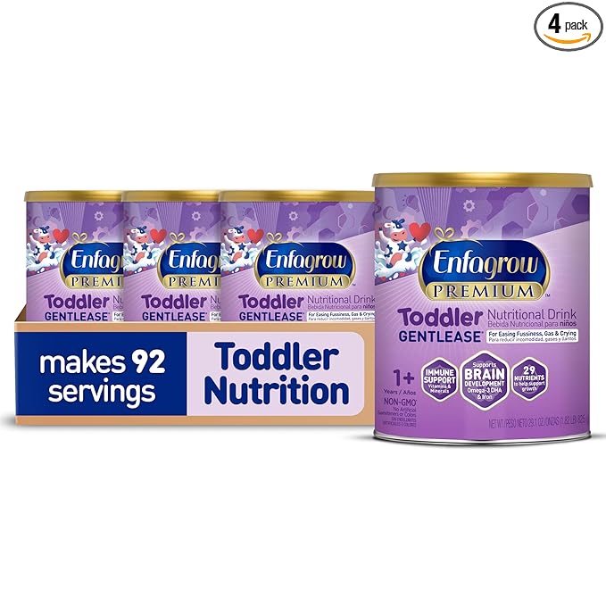 Enfagrow PREMIUM Gentlease Toddler Nutritional Drink, Made with Real Milk, Designed to Ease Fussiness, Gas & Crying, Nutrients for Growth & Immune Support, Powder Can, 29.1 Oz (Pack of 4)