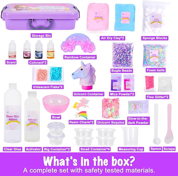 Unicorn Slime Making Kit for Girls - DIY Fluffy Slime Creation Kit with Super Birthday Party Favors